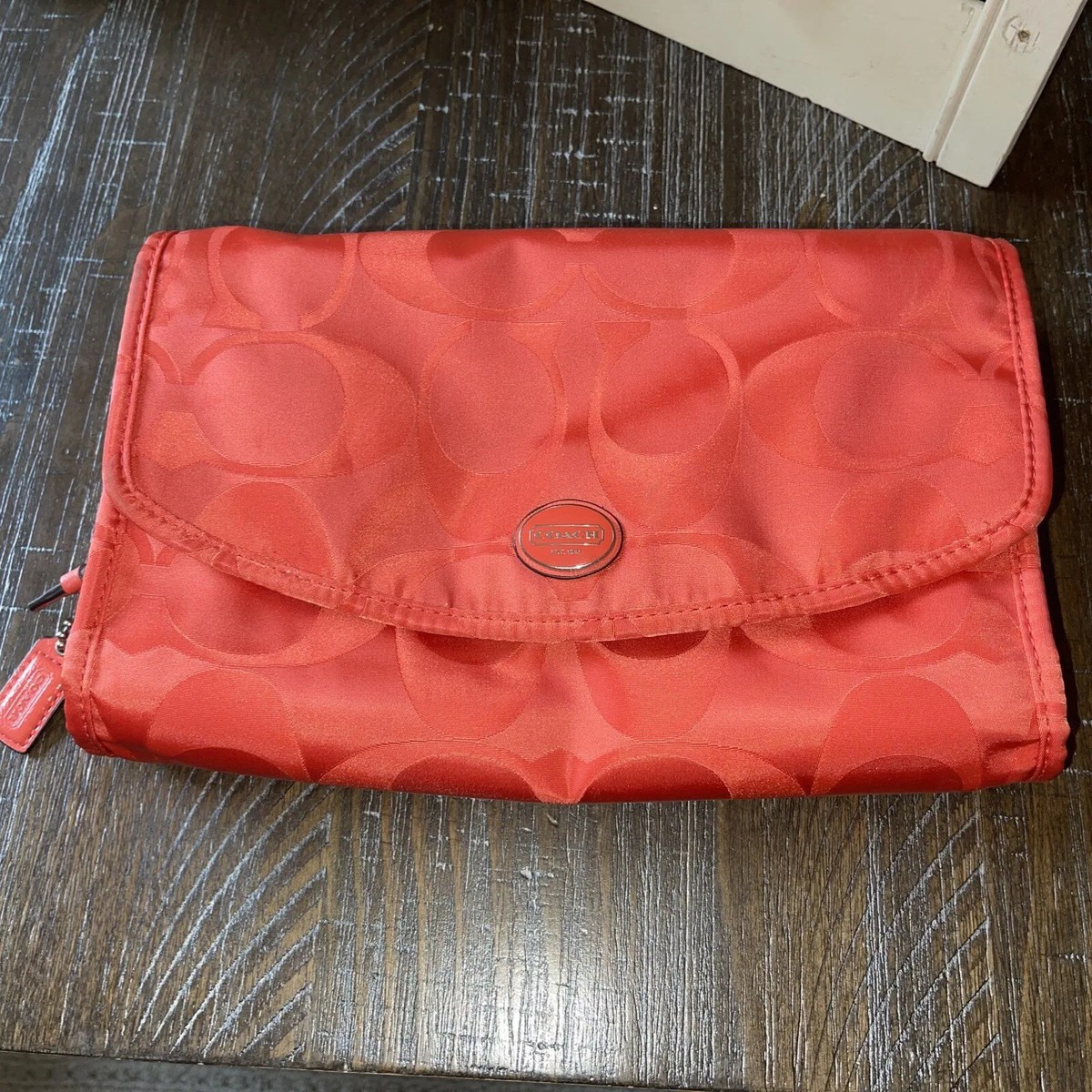 Coach Signature Red Satin Hanging Cosmetic Kit Toiletry Travel Bag Organizer eBay