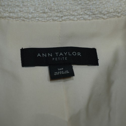 Ann Taylor Blazer Jacket Womens 16P Petite Cream Woven Modern One Button Formal - Picture 10 of 15