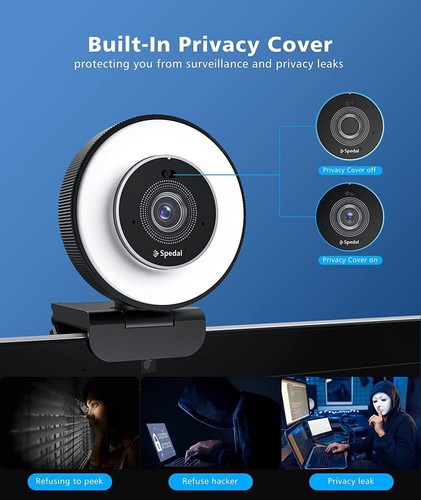 Spedal 966-4K Webcam with Ring Light Built-in Privacy Cover and Dual Microphone - Picture 7 of 7