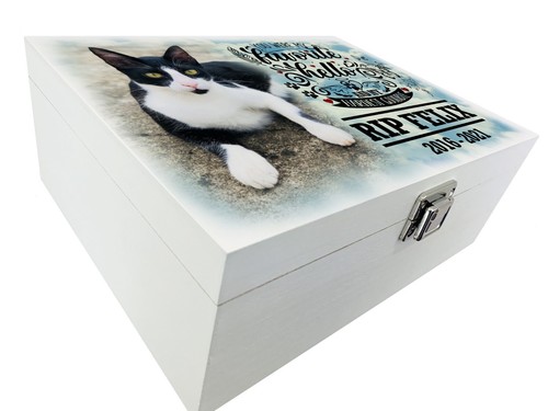 Urna grande de madera gato mascota/caja de almacenamiento de memoria, urna blanca personalizada/ataúd. - Imagen 2 de 12