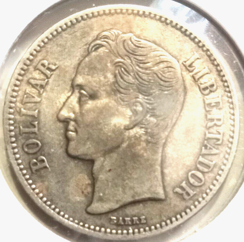 1936 Venezuela 2 Bolivares Silver, 0.2685 asw VF - Picture 2 of 2