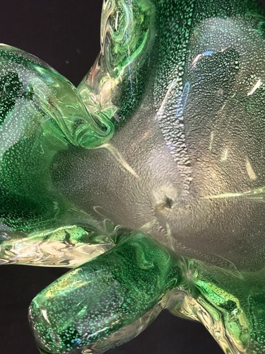 Murano Art Glass Bowl Kelly Green Shamrock Clover Silver Aventurine 1960’s Italy - Picture 17 of 24