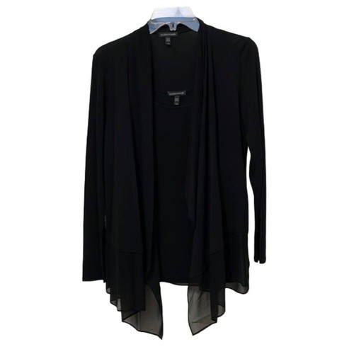 Conjunto de 2 piezas de camiseta sin mangas y chaqueta abierta de seda negra Eileen Fisher para mujer pequeña de crepé - Imagen 1 de 10