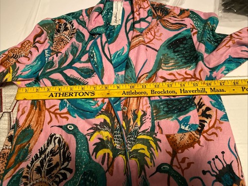 Raphael Balme for Anthropologie Peacock Flannel Sleep Shirt Coastal Pink Sz XXS - Picture 6 of 10