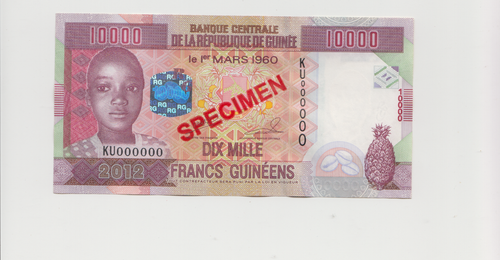 SPECIMEN: Guinea 10,000 Francs ( 1960) ND 2006 / 2012  Issue in UNC grade - Picture 1 of 2