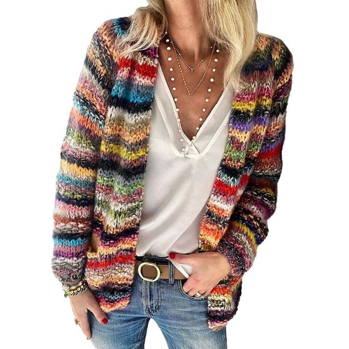 Womens Winter Striped Knit Casual Long Sleeve Fair Isle Classic Coats Cardigans - Bild 14 von 19