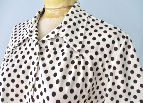 Blusa de Colección Años 60 70 Años 70 Marrón Punto Polietileno Bolsillos Salón Esteticista Uniforme Smock Top 40 - Imagen 3 de 6