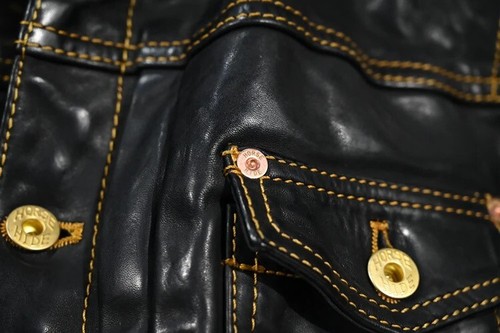 Herren 506xx Typ 1 Stil Slim Fit Plissee Bitak Horsehide Leder Trucker Jacke - Bild 15 von 17