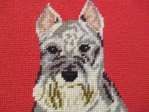 Vintage 1980 Needlepoint Picture Schnauzer - Picture 2 of 4