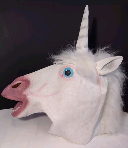 Unicorn Horse Head Mask Adult Cosplay Halloween Costume White Latex - Picture 2 of 7