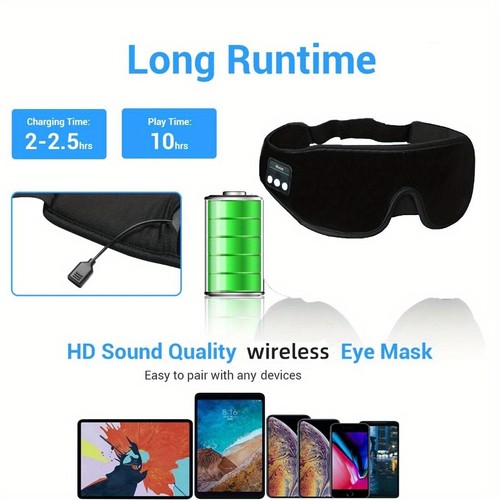 Mujeres Hombres Música 3D Dormir Máscara de Ojos Apagón con Auriculares Bluetooth Altavoces - Imagen 8 de 16