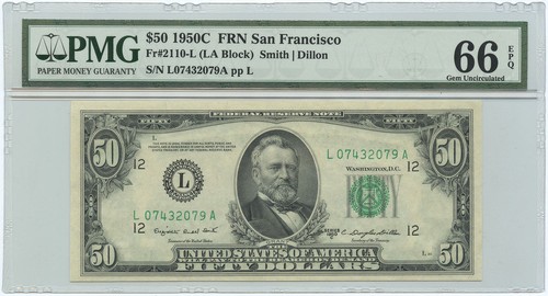1950C $50 San Francisco, CA Federal Reserve Note PMG Gem Uncirculated 66 EPQ - Picture 1 of 2