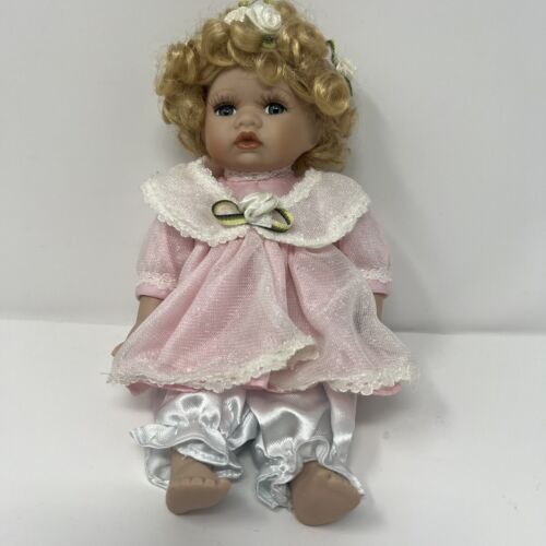 Porcelain Baby Doll Limited & Collectible Edition 8'" in Pink Dress, Blonde Hair - Picture 12 of 24
