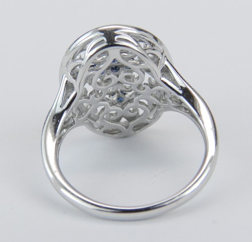 Vintage Style White Gold Diamond and Sapphire Cocktail Cluster Ring Size 6.75 - Picture 4 of 5