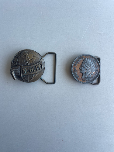 Hebillas de cinturón 1877 cabeza india centavo y Estados Unidos de América Schlitz Brewing