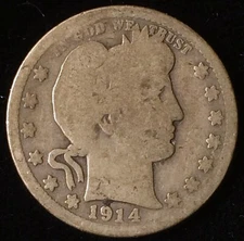 1914-D Barber Quarter, About Good, Better Date