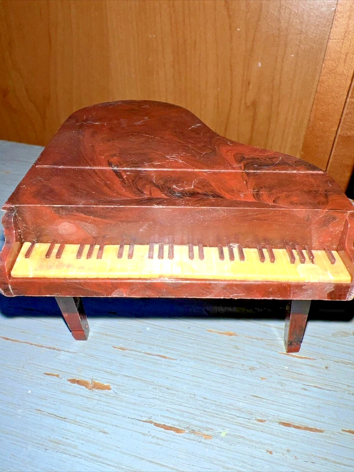 Renewal Grand钢琴带Bench老式娃娃屋家具微型大理石纹外观 — 第 3/4 张图片