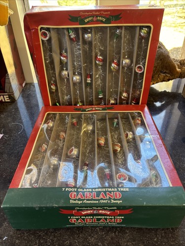 Neu Radko Shiny Brite Silber Lametta Kugel Glas Girlande Weihnachten 7ft grün rot - Bild 1 von 6
