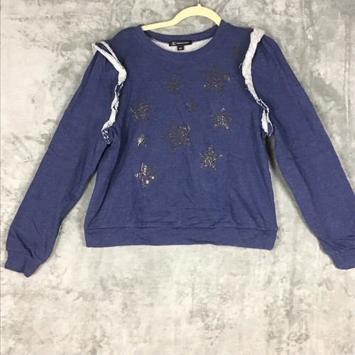 INC International Concepts Womens Size Large Blue Ruffled Star Sweatshirt - Picture 9 of 15