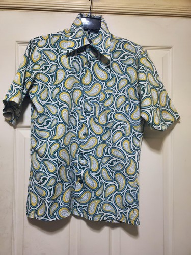 Vintage Towncraft Shirt Mens Small Green Yellow Paisley Retro Disco JCPenney Dad - Picture 2 of 19