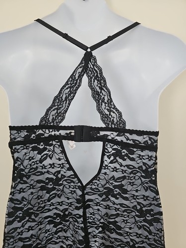 Gilligan O'Malley Black Lace Short Chemise Nightgown Large Molded Cups Racerback - Picture 9 of 12