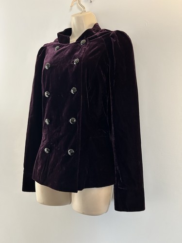 M&S Per Una Purple Velvet Double Breasted Military Gothic Steampunk Jacket UK 14 - Picture 6 of 14