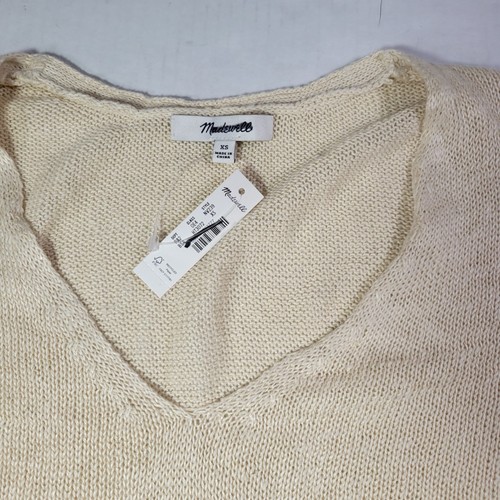 Madewell Damen beige Leinen leichter Strickpullover V-Ausschnitt Pullover Gr. XS - Bild 2 von 8