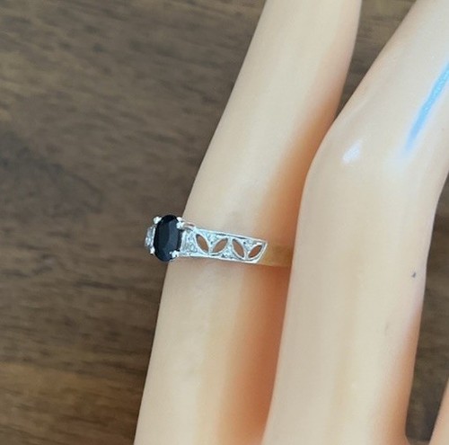 Anillo solitario de diamantes y zafiros de 0,33 quilates de oro amarillo de 9 quilates, talla N del Reino Unido - Imagen 6 de 8