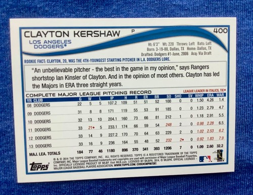 CLYATON KERSHAW 2014 Topps Image Variation SSP Los Dodgers #400 RARE SURE HOF MT - Bild 2 von 5