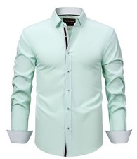 Mens None Iron Dress Shirts Formal Long Sleeves 4 Side Elastic Casual Shirts Top