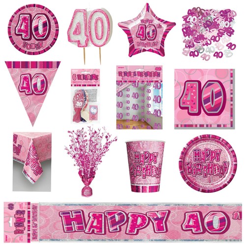 Pink Glitz Birthday Tableware Ages 13-60 Party Supplies Plates Banners Candle - Picture 57 of 91