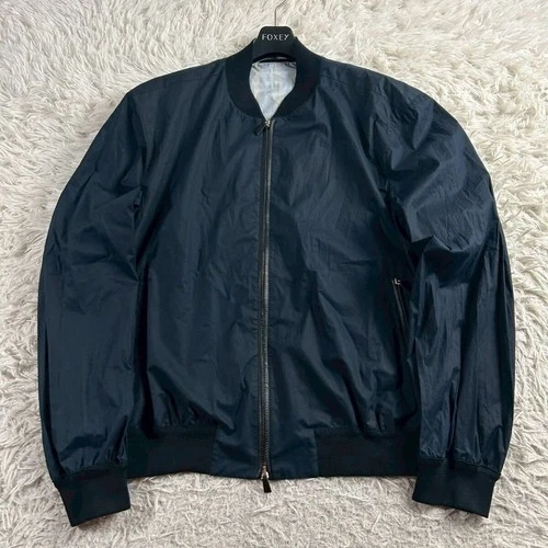 Ermenegildo Zegna Navy Leather-Trim Zip Blouson Jacket 50 Lightweight Italy image 2