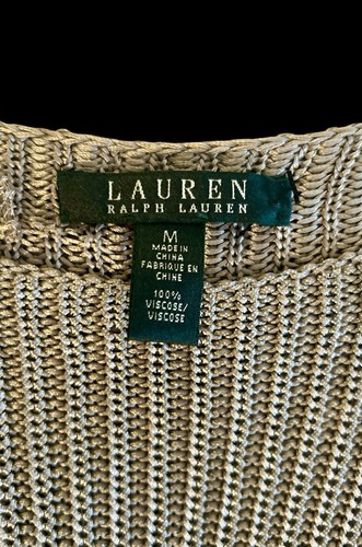 Lauren Ralph Lauren Taupe Metallic Short Sleeve Sweater Ladies Medium - Picture 3 of 11
