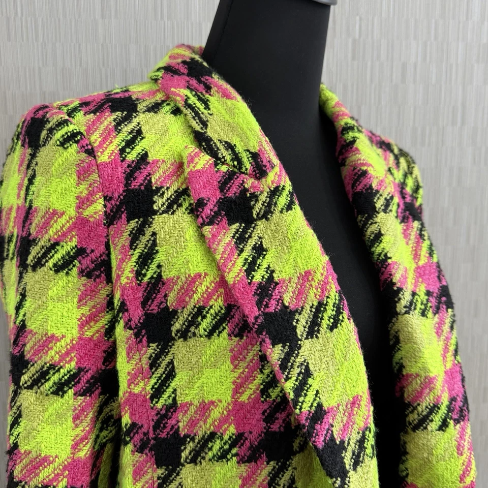 Blazer River Island Neón Rosa Lima Negro Cuadros Boucle Damas Talla Uk 12 EE. UU. 8 Foto 3 de 4