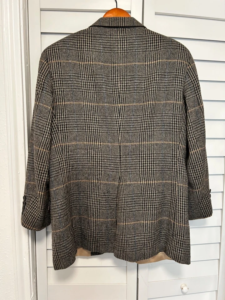 Polo University Club black beige plaid English tweed blazer coat jacket 40S - Image 4 of 4