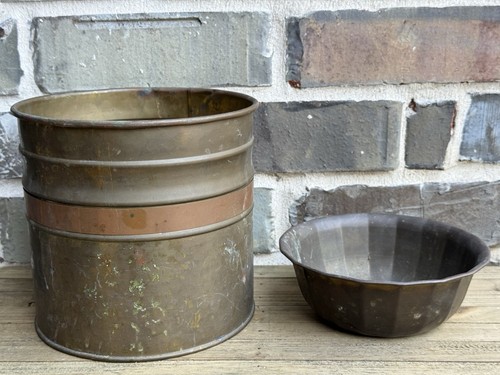 JUEGO DE 2 macetas redondas de latón una con banda de cobre - Imagen 4 de 6