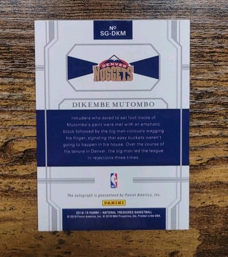 Dikembe Mutombo 2018-19 National Treasures Signatures 1/1 Auto HOF - Picture 2 of 2