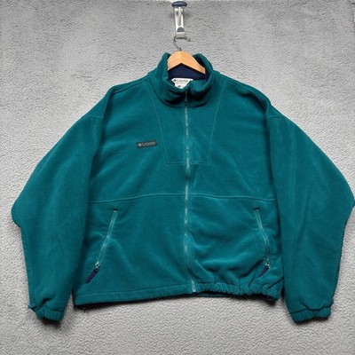 VTG Columbia Sweater Mens XL Green 1/4 Zip Fleece Pullover Retro 90s Mock neck