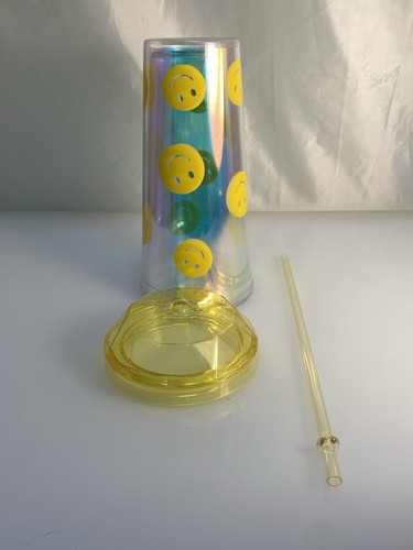 Happy Emoji Plastic Insulated Tumbler W/ Lid & Straw 24 oz NEW - Picture 4 of 7