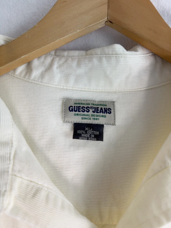 复古 Guess 牛仔衬衫男式 XL 灯芯绒纽扣口袋 90 年代香港 — 第 3/4 张图片