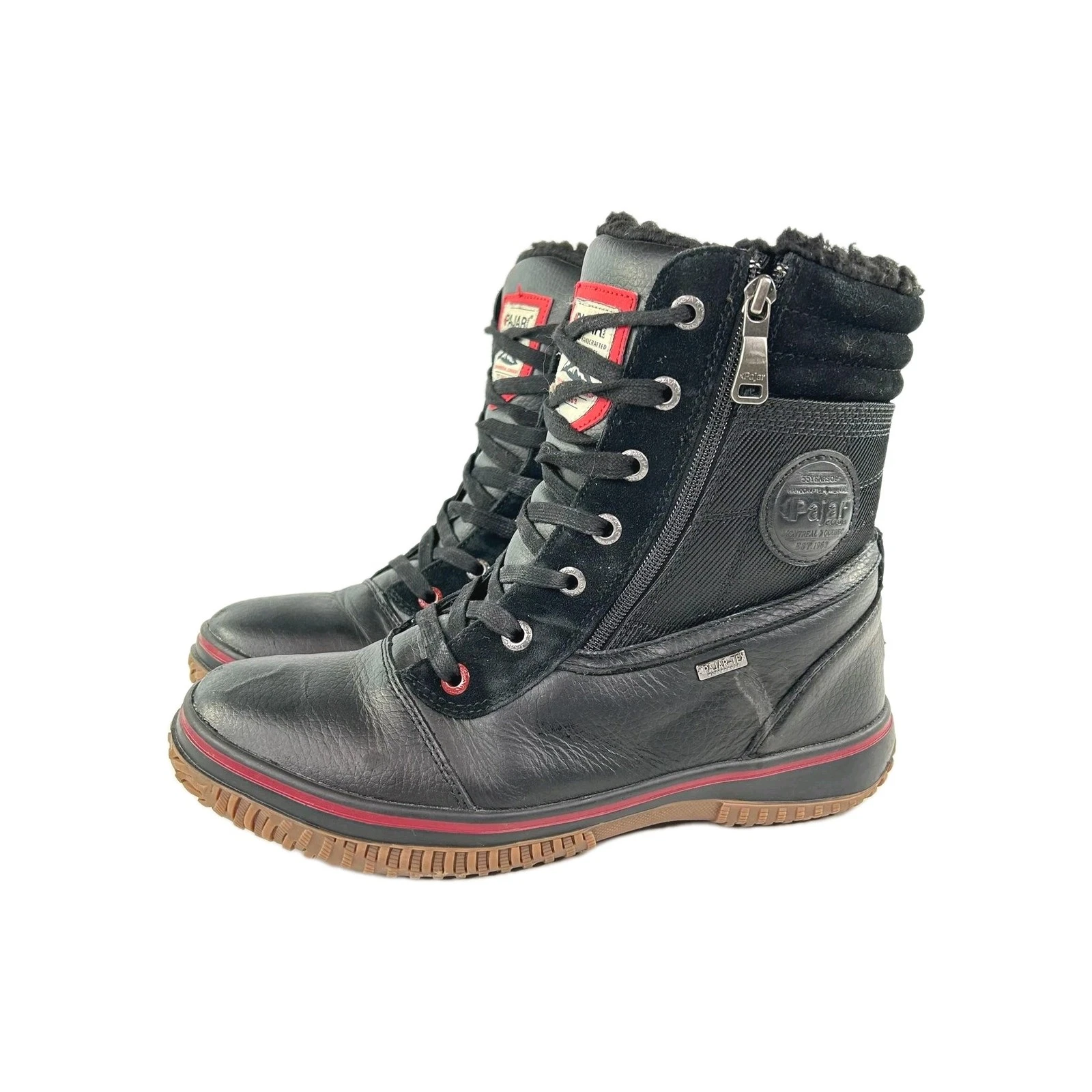 Pajar Trooper 2.0 Waterproof Mens US 9.5 Black Leather Insulated Fur Zip Boots