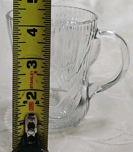 Arcoroc Canterbury Crocus Glass Coffee Tea Mugs Set of 2 Raised Floral 4" Tall - Picture 6 of 6