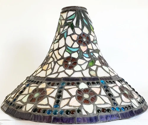 ANTIQUE BELL SLAG STAINED TIFFANY STYLE LAMP SHADE RARE
