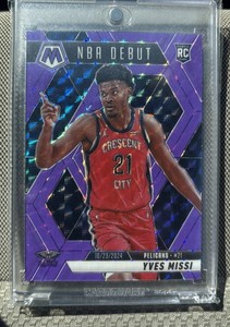 2024-25 Panini Mosaic Yves Missi Purple Fluorescent /249 NBA Debut Pelicans TT5