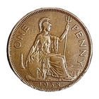 1938 Uk Great Britain British One Penny George Vi Coin Km#845