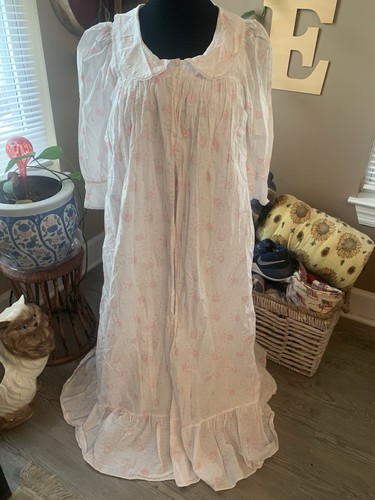Vintage Barad Peignoir Set klein 100 % Baumwolle rosa Rosen Nachthemd/Morgenmantel USA