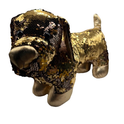 Dandee Gold Sequin Wiener Dog Plushie – Reversible Dachshund Stuffed Doggie - Picture 2 of 7