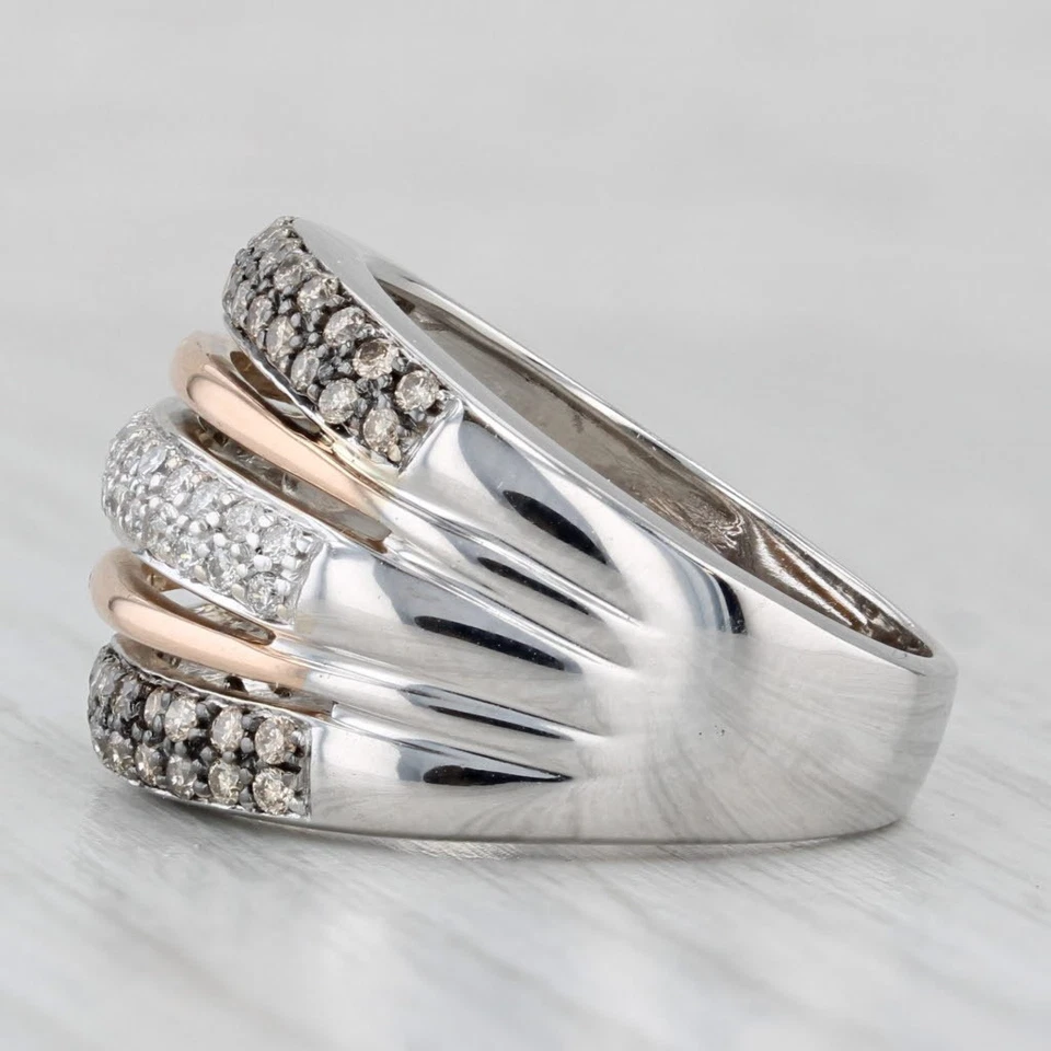 Anillo de cóctel multibanda de diamantes de 0,60 quilates de oro rosa blanco de 14 k talla 7 Foto 3 de 4