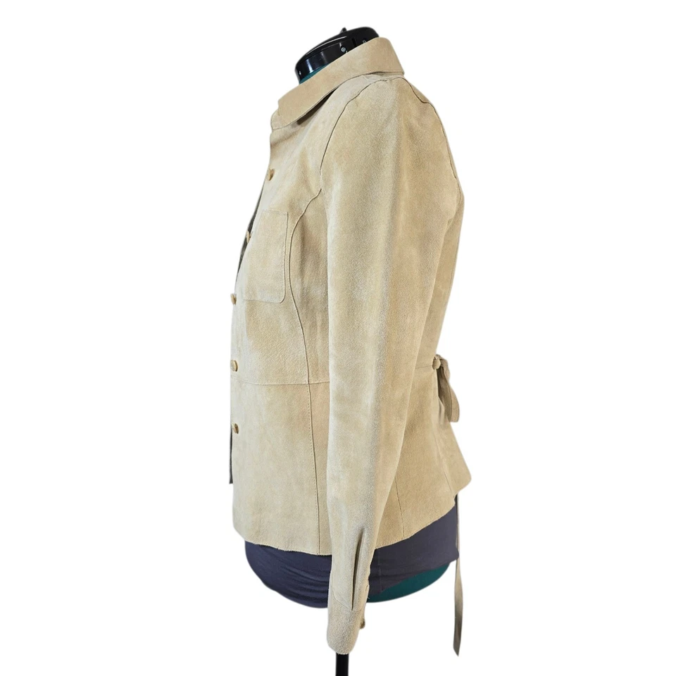 Abrigo chaqueta de moto de cuero gamuza para mujer Isaac Mizrahi para Target talla pequeña tostado Foto 3 de 4