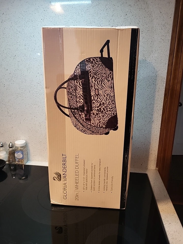 Gloria Vanderbilt 20 "Travel Rolling Duffel Bag Brown Leopard Print  NWT - Image 3 of 4